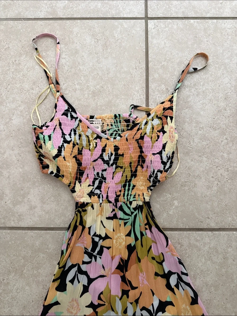 Billabong Black Floral Maxi Dress with Pink, Yellow & Green Print - Picture 2 of 3